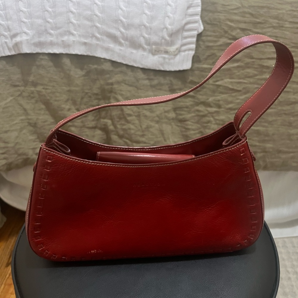 Red leather shoulder purse